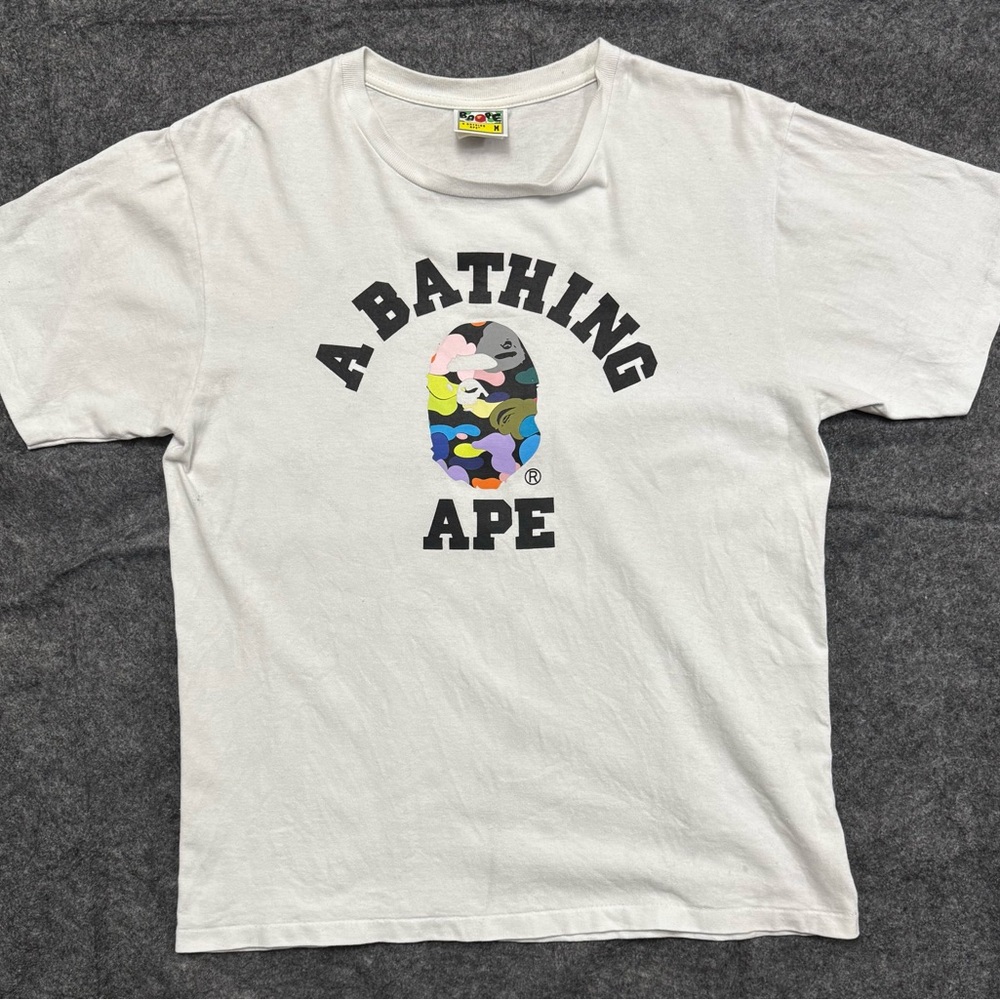 A Bathing Ape White Graphic Multi Camo Tshirt BAPE size Medium